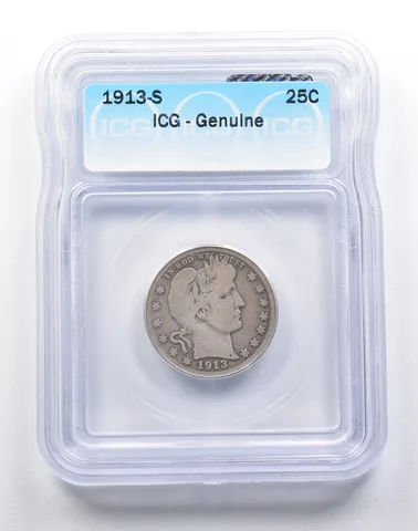 Genuine 1913-S Barber Quarter ICG *8319