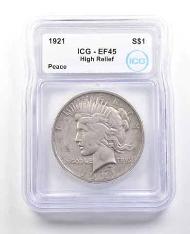 1921 Peace Silver Dollar High Relief EF45 ICG *3484