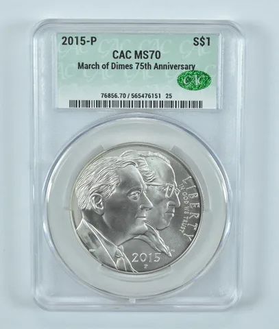 2015-P March Of Dimes Commemorative Silver Dollar MS70 CAC CACg