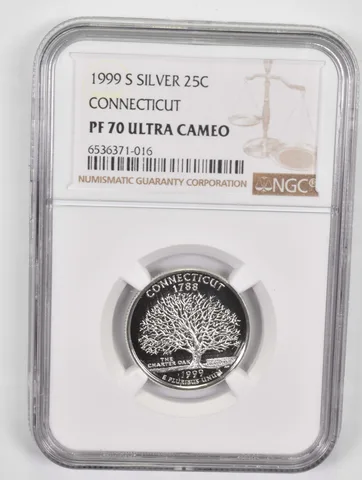 1999-S PF70 UCAM Silver Connecticut Quarter NGC Brown Lbl