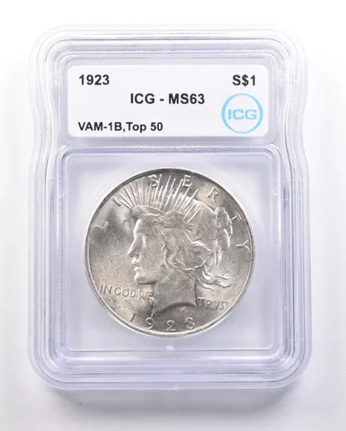 1923 Peace Silver Dollar VAM-1B Top 50 MS63 ICG Extra Hair *4712