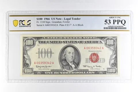 1966 $100 US Legal Tender Note Fr#1550 About Unc 53 PPQ PCGS *4981