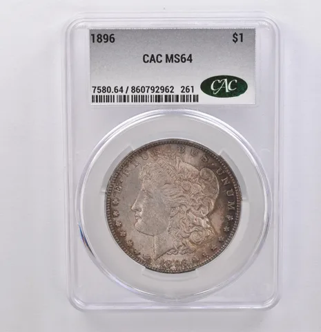 1896 Morgan Silver Dollar MS64 CAC CACg Beautiful Tone *8912
