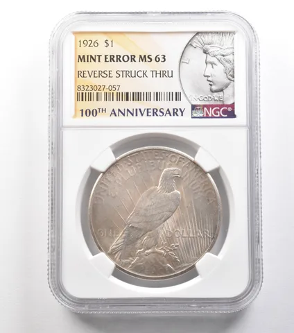 POOPING 1926 Peace Silver Dollar Error Reverse Struck Thru MS63 NGC *1526