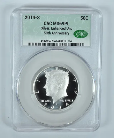 2014-S Kennedy Half Dollar Silver 50th Anniversary Enhanced MS69 PL CAC CACg
