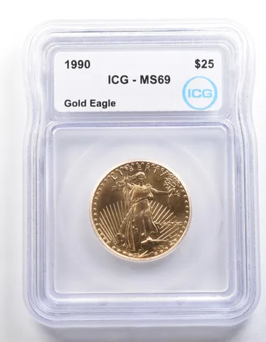 1990 $25 American Gold Eagle 1/2 Oz 0.5 Oz Gold MS69 ICG *3940