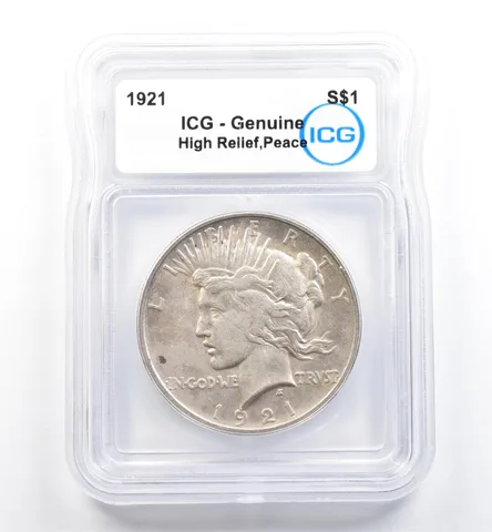 1921 Peace Silver Dollar High Relief Genuine ICG *9871