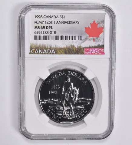 1998 Canada $1 Silver Dollar RCMP 125th Anniversary MS69 DPL NGC Canada