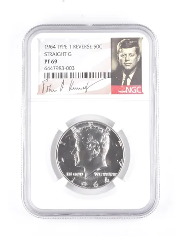 PF69 1964 Kennedy Half Dollar Type 1 REV Straight G Signed Label NGC a7805