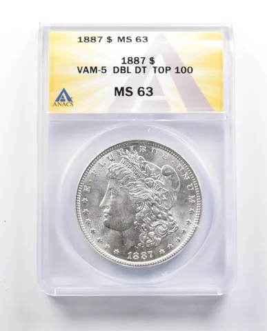 MS63 1887 Morgan Silver Dollar VAM-5 DBL DT Top 100 ANACS *9673