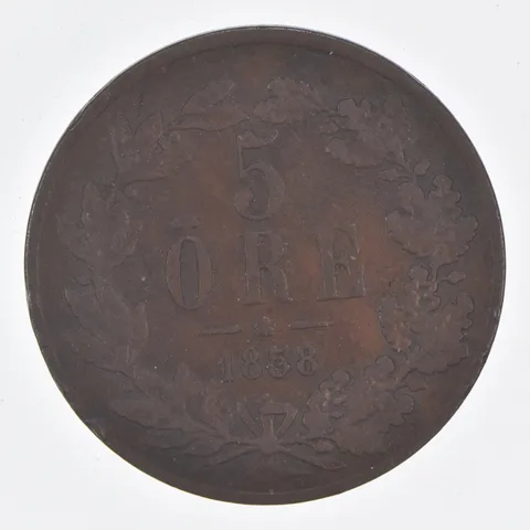 Better Date - 1858 Sweden 5 Ore World Coin- Silver *484