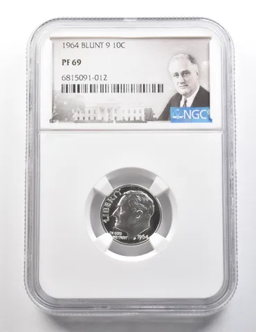 1964 Roosevelt Dime Blunt 9 PF69 NGC *9509