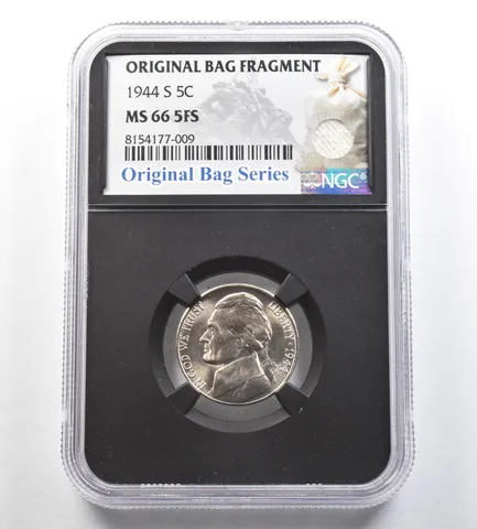 1944-S Jefferson Nickel Original Bag Fragment MS66 5FS NGC a7139