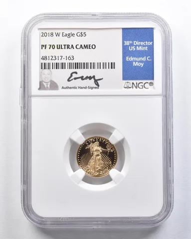2018-W $5 American Gold Eagle Moy 1/10 Oz Gold PF70 UCAM NGC *2101