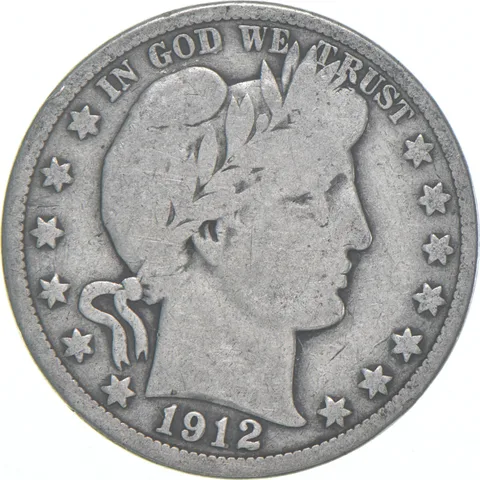 1912 Barber Half Dollar Average Circ 90% Silver