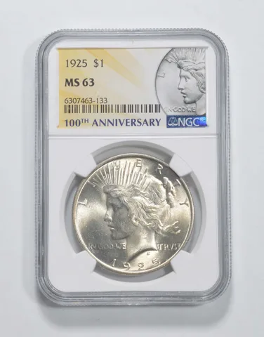 1925 Peace Silver Dollar MS63 NGC 100th Anniv 2021 Special Label