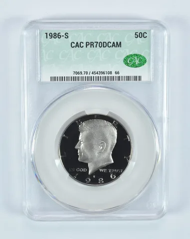 1986-S Kennedy Half Dollar PR70 DCAM CAC CACg