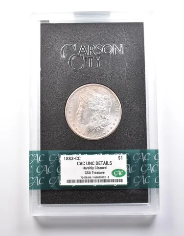 1883-CC Morgan Silver Dollar GSA Treasure Harshly Cleaned Unc Details CAC *9960