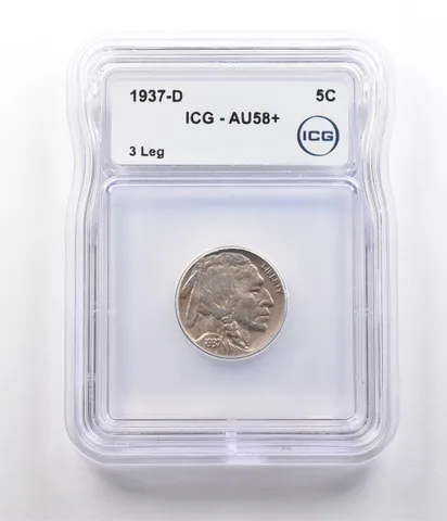1937-D Indian Head Buffalo Nickel 3 Leg AU58+ ICG *2621