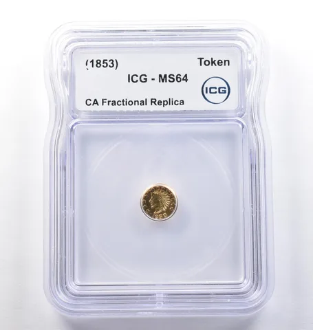 (1853) CA Fractional Gold Style Token Indian Head 1/4 Dollar MS64 ICG *3777