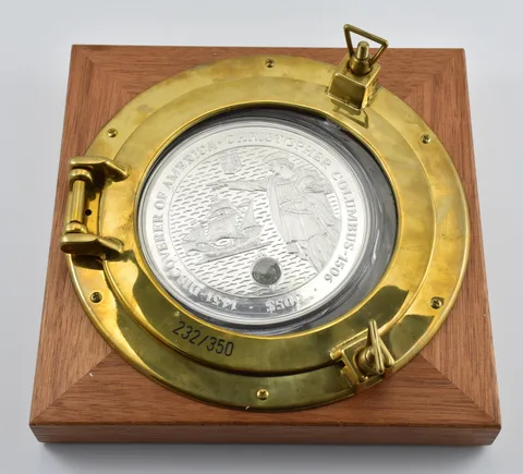 2006 Virgin Islands 5 Kilo Silver Columbus Compass W/ Porthole Holder *0983