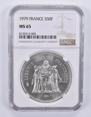 1979 France 50 Francs Silver MS65 NGC Brown Label