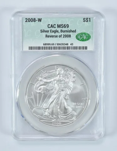 2008-W Burnished Silver Eagle MS69 CAC CACg