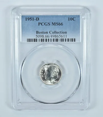 1951-D Roosevelt Dime Boston Collection MS66 PCGS Blue Label