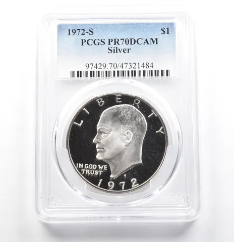 1972-S Eisenhower $1 Silver PR70 DCAM PCGS PEG LEG Variety