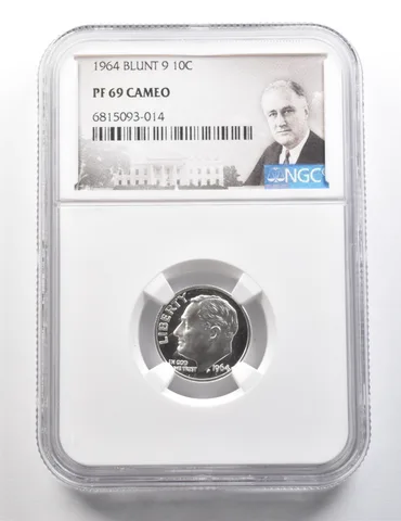 1964 Roosevelt Dime Blunt 9 PF69 Cameo NGC a9505