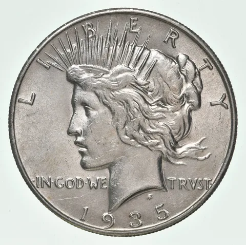 (1) BU 1935-S Peace Silver Dollar $1 Unc MS 90% - San Francisco Mint