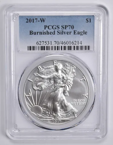 2017-W BURNISHED SILVER EAGLE SP70 PCGS Blue Label