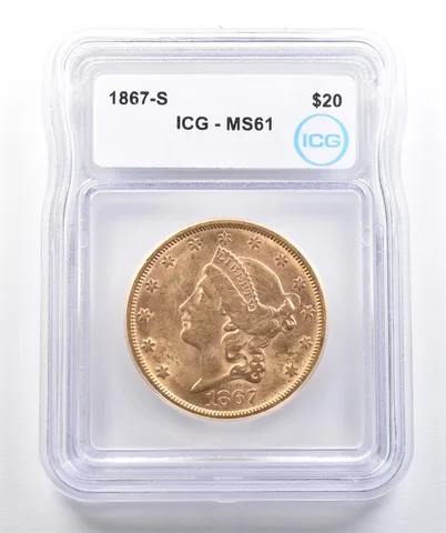 1867-S $20 Liberty Head Gold Double Eagle MS61 ICG *7402