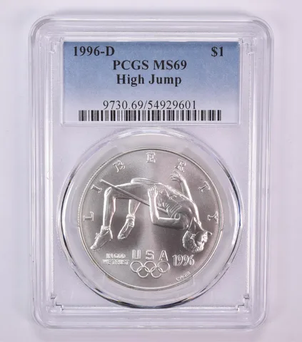 1996-D Olympic High Jump Commemorative Dollar MS69 PCGS Blue Label