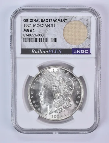 1921 Morgan Silver Dollar Original Bag Fragment MS64 NGC