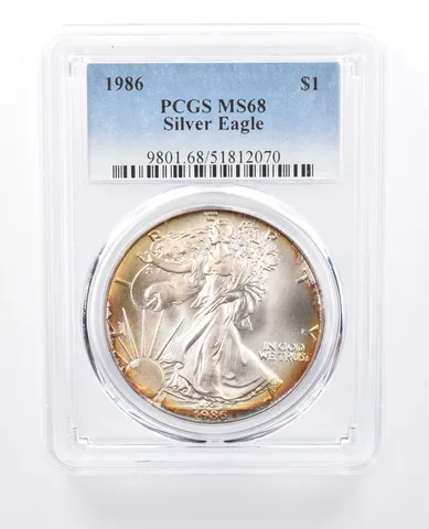 1986 American Silver Eagle MS68 PCGS Peripheral Tone *8178