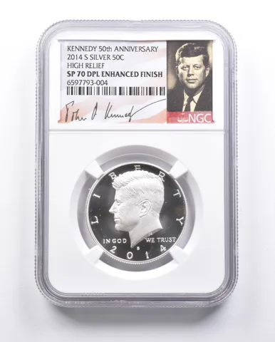 SP70 DPL Enhanced Finish 2014-S Silver Kennedy Half Dollar 50th NGC *6621
