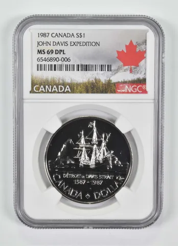 1987 Canada $1 Silver Dollar John Davis Expedition MS69DPL NGC