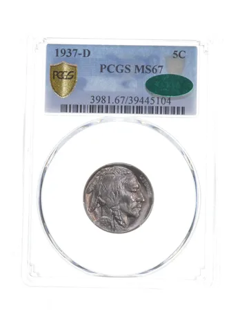 MS67 1937-D Indian Head Buffalo Nickel - CAC - Graded PCGS *5398