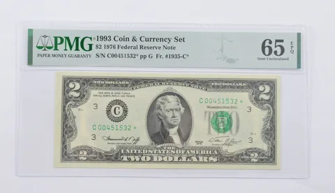 1976 $2 FR Note FR# 1935-C* 1993 Coin & Currency Set PMG 65 EPQ GEM UNC a1805