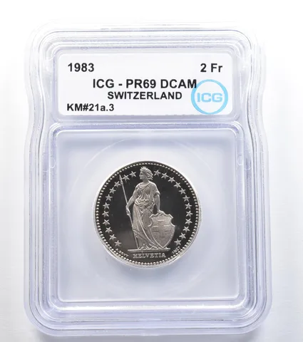 1983 Switzerland 2 Franc KM#21a.3 PR69 DCAM ICG *7947