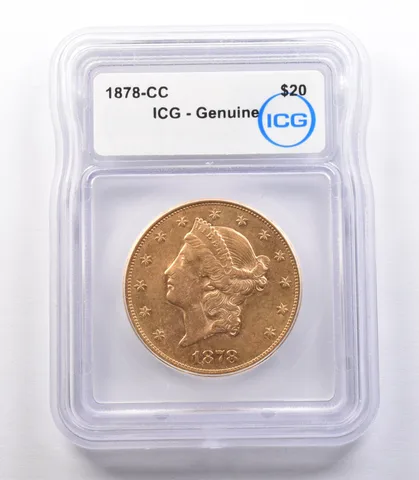 1878-CC $20 Liberty Head Gold Double Eagle Genuine ICG *9780