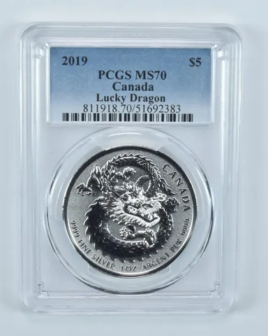 2019 Canada 5 Dollars Silver Lucky Dragon MS70 PCGS Blue Label
