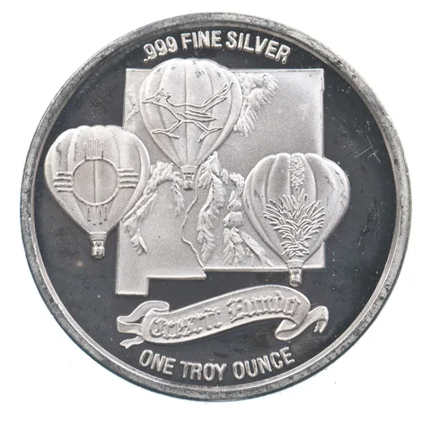 VINTAGE Art Bar/Round 1988 Albuquerque Balloon Fiesta 1 Oz. Silver 1 T Oz *199