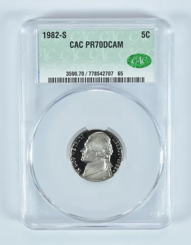 1982-S Jefferson Nickel PR70 DCAM CAC CACg