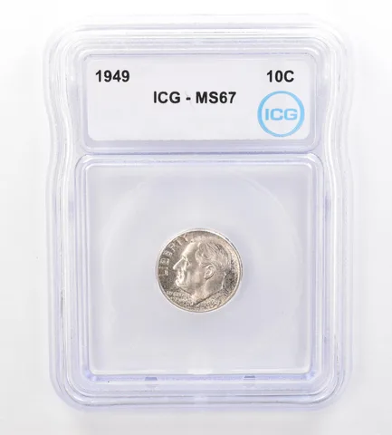 1949 Roosevelt Dime MS67 ICG Beautiful Tone Reverse a7304