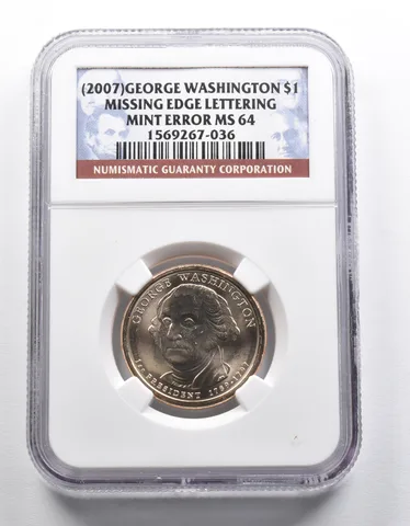 Mint Error MS64 (2007) Washington Presidential $1 Missing EDG LET NGC *2297