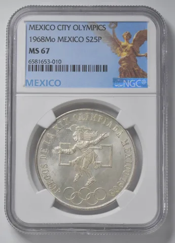 1968 Mo Mexico 25 Pesos Silver Olympic MS67 NGC