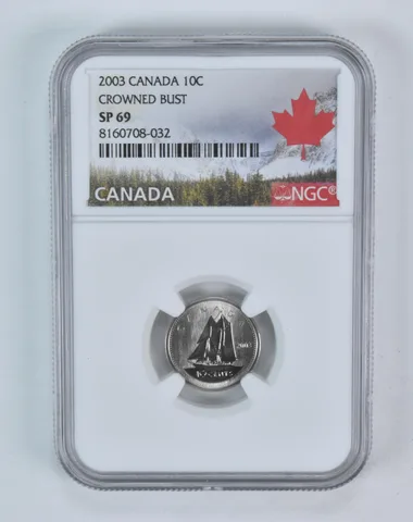 2003 Canada 10 Cent Bluenose Crowned Bust SP69 NGC Canada Label