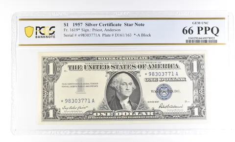 $1 1957 Silver Certificate Star Note Fr#1619* Gem Unc 66 PPQ PCGS a4007